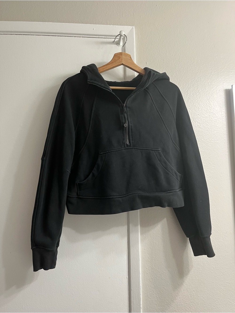 lululemon athletica Black Cropped Half-Zip Hooded Sweatshirt